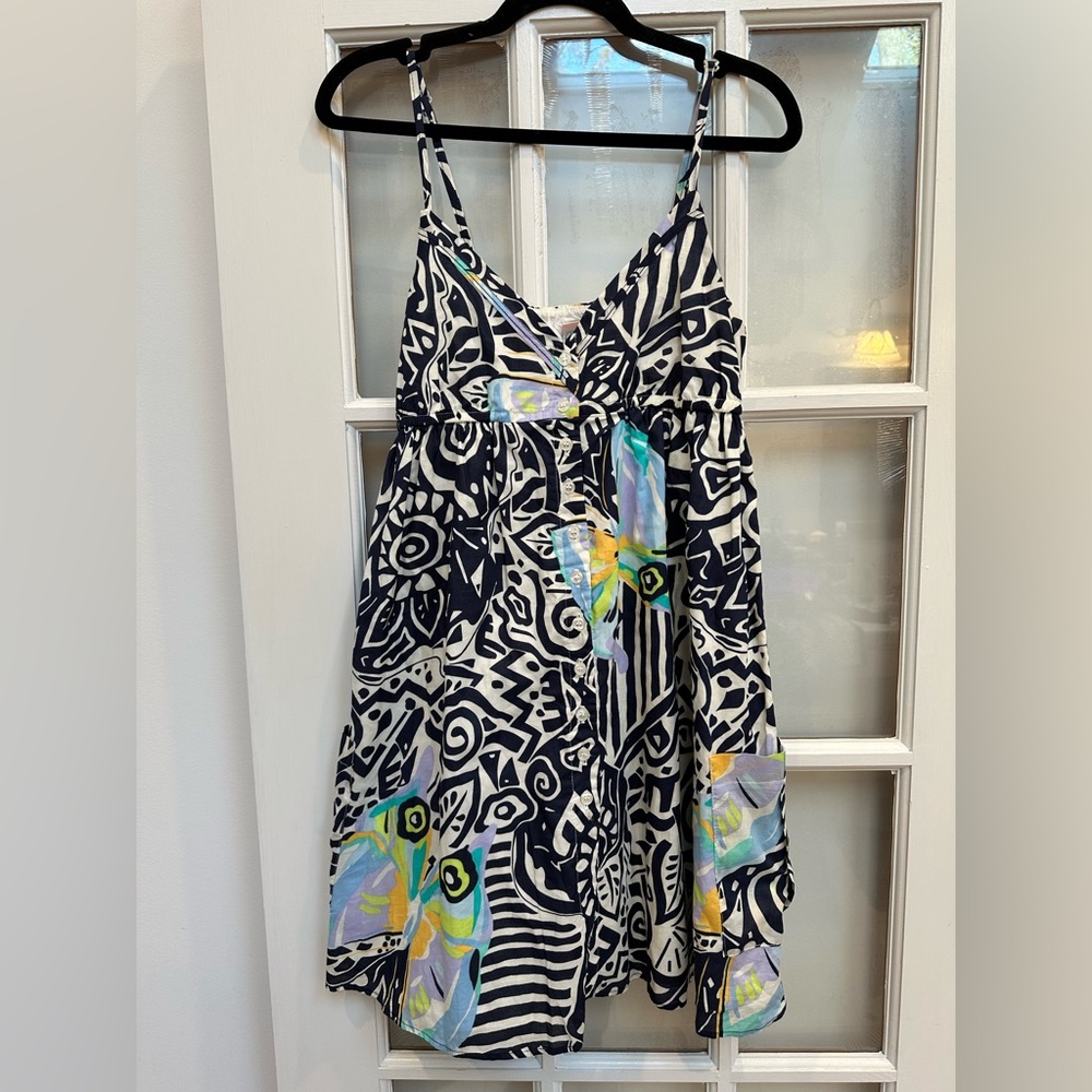 Aqua Y2K Art To Wear Navy & White Monarch Butterfly Button Down Sundress Size S